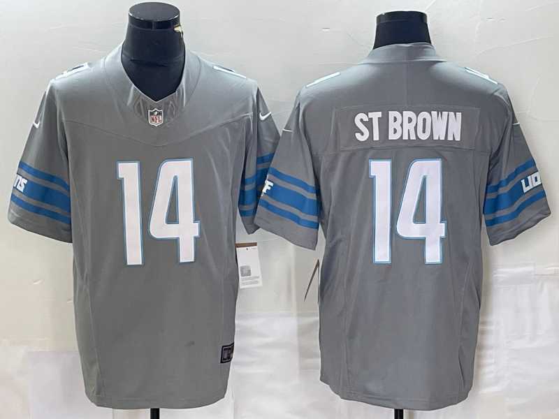 Men%27s Detroit Lions #14 Amon Ra St Brown Grey 2023 FUSE Vapor Limited Stitched Jersey->washington commanders->NFL Jersey